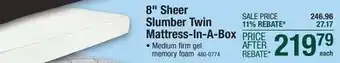 Menards Serta Sheer Slumber 8 Twin Medium Firm Gel Memory Foam Mattress in a Box offer