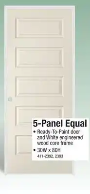 Menards Mastercraft 30W x 80H Primed 5-Panel Equal Interior Door System - Right Inswing offer