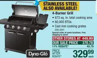 Menards Dyna-Glo 4-Burner Premium Propane Gas Grill with Side Burner offer