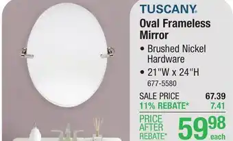 Menards Tuscany 21W x 24H Brushed Nickel Bevel Oval Pivoting Frameless Mirror offer