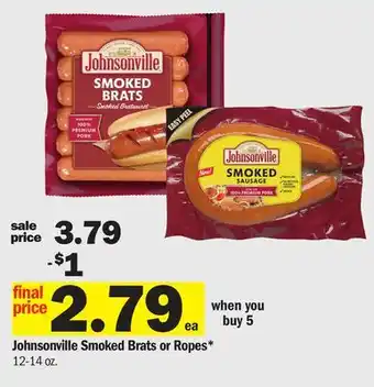 Meijer Johnsonville Smoked Brats or Ropes offer