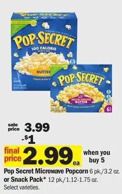 Meijer Pop Secret Microwave Popcorn 6 pk./3.2 oz. or Snack Pack* 12 pk./1.12-1.75 oz offer