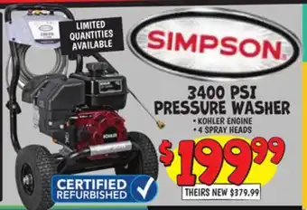 Ollie's SIMPSON 3400 PSI PRESSURE WASHER offer