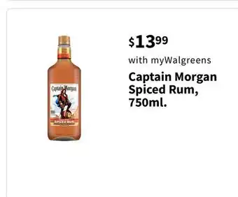 Walgreens Captain Morgan Spiced Rum, 750ml offer