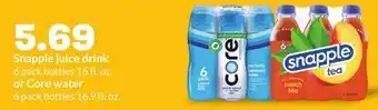 Hy-Vee Snapple juice drink 6 pack bottles 16 fl. oz. or Core water 6 pack bottles 16.9 fl. oz offer