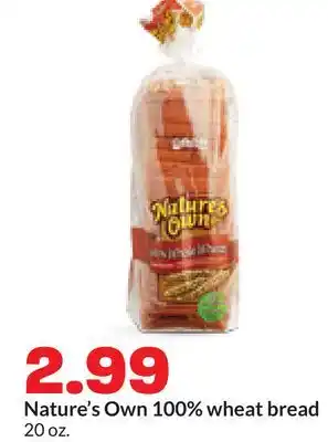 Hy-Vee Nature's Own 100% wheat bread offer