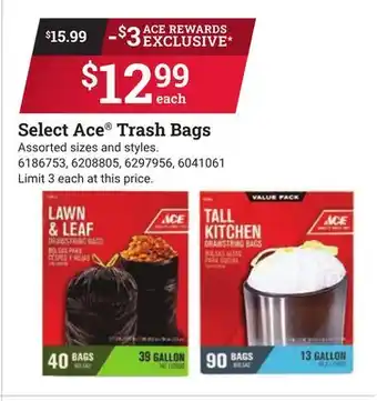 Ace Hardware Select Ace Trash Bags offer