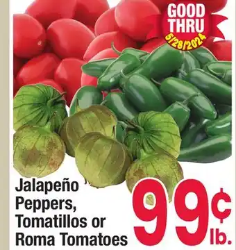 Jewel-Osco Jalapeño Peppers, Tomatillos or Roma Tomatoes offer