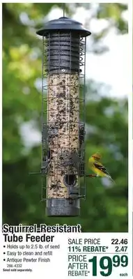 Menards Audubon Dragonfly Squirrel-Resistant Tube Bird Feeder offer