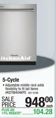 Menards KitchenAid 5-Cycle Fingerprint Resistant Stainless Steel Built-In Dishwasher offer