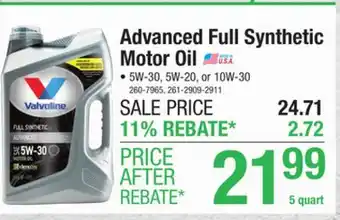Menards Valvoline Advanced Full Synthetic 0W-20 Motor Oil - 5 Quart offer
