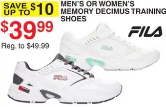 Dunham's Sports FILA MEN'S OR WOMEN'S MEMORY DECIMUS TRAINING SHOES offer