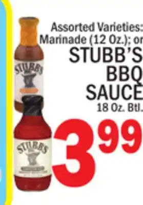 C Town STUBB'S BBQ SAUCE, 18 Oz. Btl offer