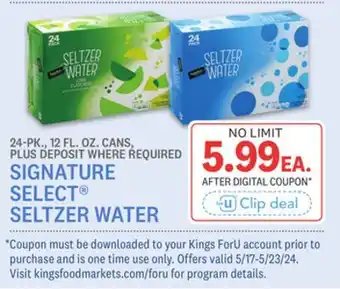 Kings Food Markets SIGNATURE SELECT SELTZER WATER offer