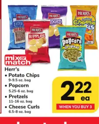 ACME Herr's Potato Chips 9-9.5 oz. bag, Popcorn 5.25-6 oz. bag, Pretzels 11-16 oz. bag • Cheese Curls 6.5-8 oz. bag offer