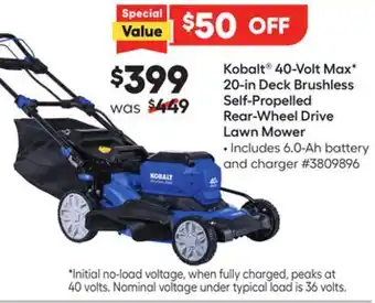 Lowe's 40-Volt Max* 20-in Deck Brushless Self-Propelled Rear-Wheel Drive Lawn Mower offer