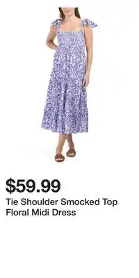 TJ Maxx Tie Shoulder Smocked Top Floral Midi Dress offer