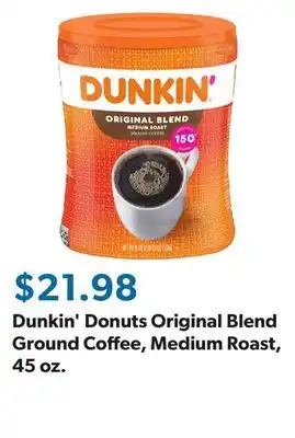 Sam's Club Dunkin' Donuts Original Blend Ground Coffee, Medium Roast, 45 oz offer