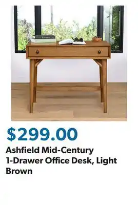 Sam's Club Ashfield Mid-Century 1-Drawer Office Desk, Light Brown offer