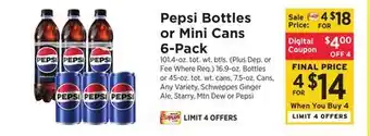 ShopRite Pepsi Bottles or Mini Cans 6-Pack offer