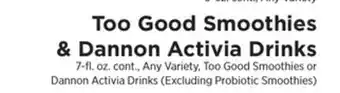 ShopRite Too Good Smoothies & Dannon Activia Drinks offer