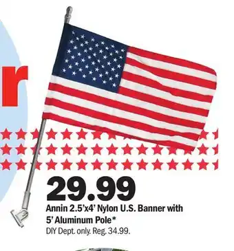 Meijer Annin 2.5'x4' Nylon U.S. Banner with 5' Aluminum Pole offer