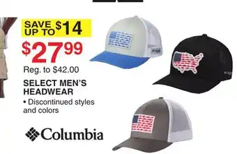 Dunham's Sports COLUMBIA SELECT MEN'S HEADWEAR offer