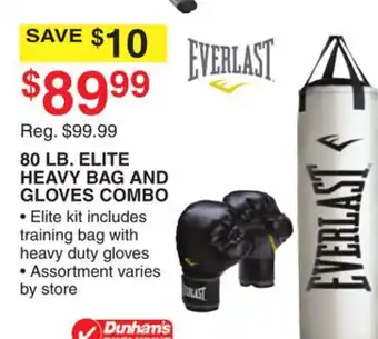 Dunham's Sports EVERLAST 80 LB. ELITE HEAVY BAG AND GLOVES COMBO offer