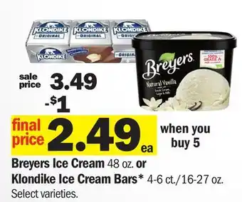 Meijer Breyers Ice Cream 48 oz. or Klondike Ice Cream Bars* 4-6 ct./16-27 oz offer