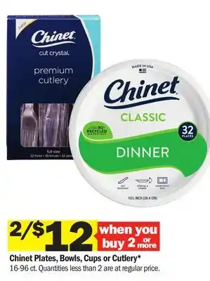 Meijer Chinet Plates, Bowls, Cups or Cutlery offer