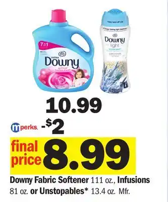 Meijer Downy Fabric Softener 111 oz., Infusions 81 oz. or Unstopables* 13.4 oz. Mfr offer