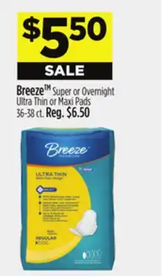Dollar General Breeze Super or Overnight Ultra Thin or Maxi Pads offer