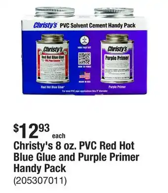 The Home Depot Christy's 8 oz. PVC Red Hot Blue Glue and Purple Primer Handy Pack offer