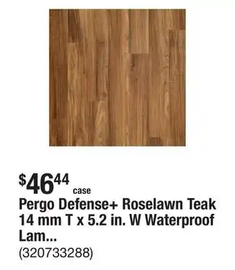 The Home Depot Pergo Defense+ Roselawn Teak 14 mm T x 5.2 in. W Waterproof Laminate Wood Flooring (13.7 sqft/case) offer