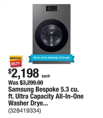 The Home Depot Samsung Bespoke 5.3 cu. ft. Ultra Capacity All-In-One Washer Dryer Combo with Super Speed and Ventless Heat Pump in Dark Stee offer