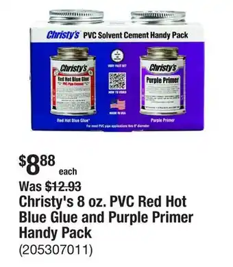 The Home Depot Christy's 8 oz. PVC Red Hot Blue Glue and Purple Primer Handy Pack offer