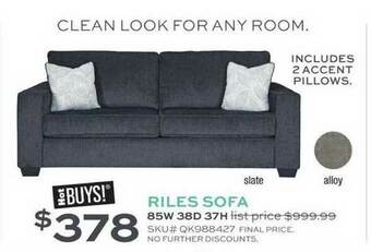Slumberland Furniture Riles Sofa 85w 38d 37h offer