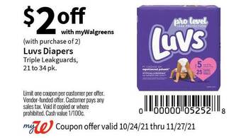 Walgreens Luvs Diapers Triple Leakguards offer