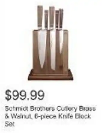 Costco Schmidt Brothers Cutlery Brass & Walnut, 6-piece Knife Block Set offer