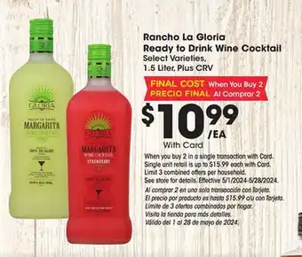 Ralphs Rancho La Gloria Ready to Drink Wine Cocktail offer
