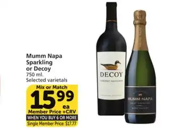 Albertsons Mumm Napa Sparkling or Decoy offer