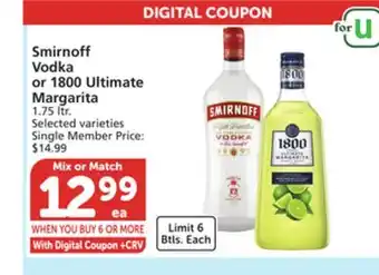 Albertsons Smirnoff Vodka or 1800 Ultimate Margarita offer