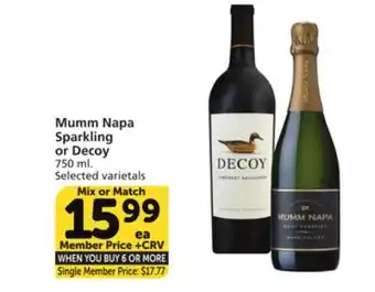 Vons Mumm Napa Sparkling or Decoy offer