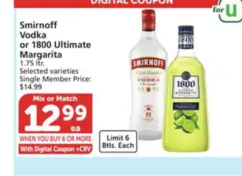 Vons Smirnoff Vodka or 1800 Ultimate Margarita offer
