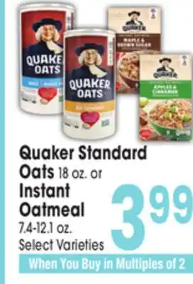 Jewel-Osco Quaker Standard Oats 18 oz. or Instant Oatmeal 7.4-12.1 oz offer