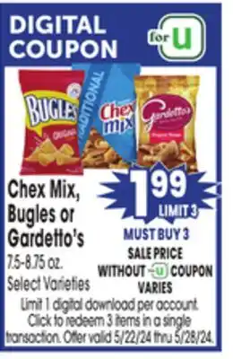 Jewel-Osco Chex Mix, Bugles or Gardetto's offer