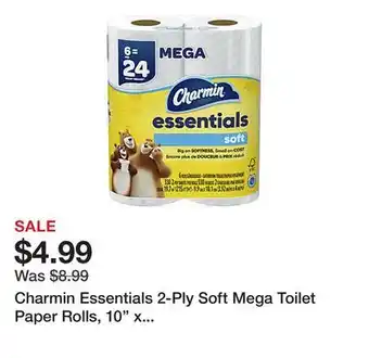 Office Depot Charmin Essentials 2-Ply Soft Mega Toilet Paper Rolls, 10 x 5-1/4, White, 330 Sheets Per Roll, Pack Of 6 Rolls offer