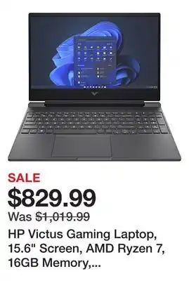 Office Depot HP Victus Gaming Laptop, 15.6 Screen, AMD Ryzen 7, 16GB Memory, 512GB Solid State Drive, Windows 11, AMD Radeon RX 6500M Grap offer