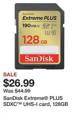 Office Depot SanDisk Extreme PLUS SDXC UHS-I card, 128GB offer