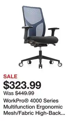 Office Depot WorkPro 4000 Series Multifunction Ergonomic Mesh/Fabric High-Back Executive Chair, Blue/Black, BIFMA Compliant offer